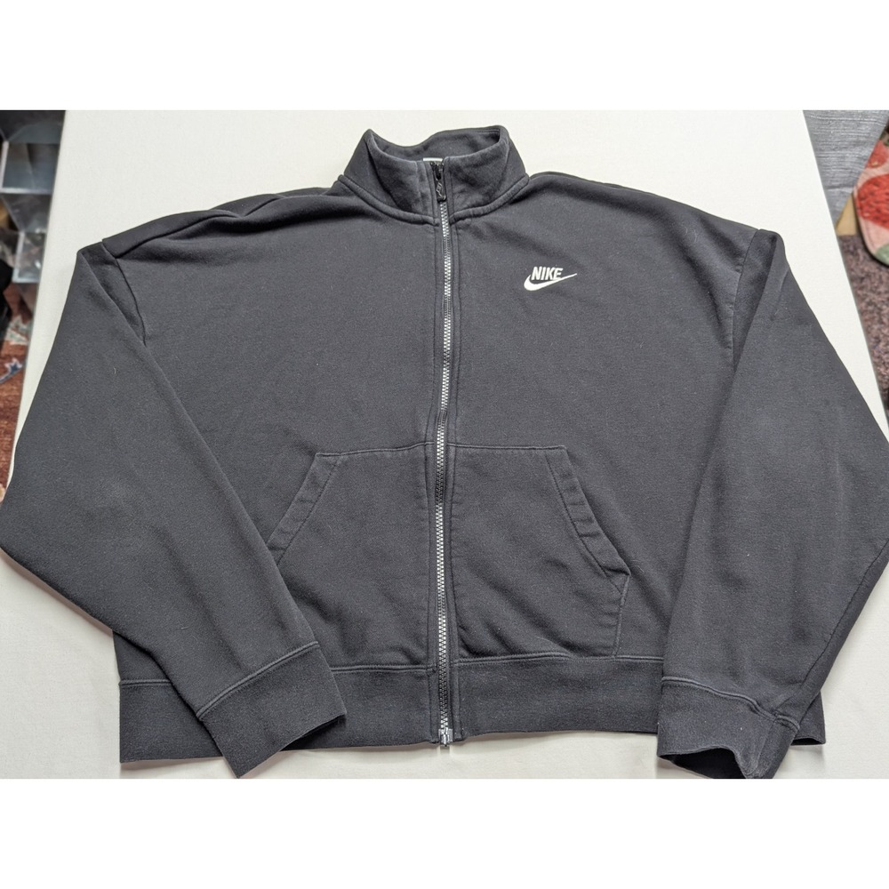 Nike Womens Sportswear Full Zip Cropped Sweatshirt Black Large Embroidered Logo
